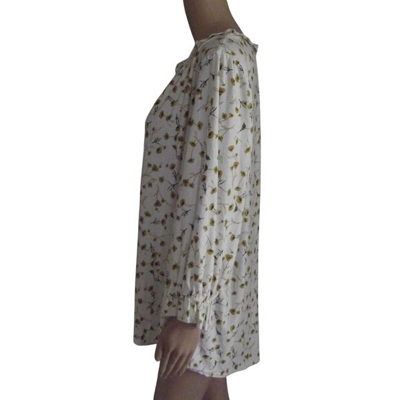 Melloday Blouse Womens Size 2X White Gold Floral Print Ruffle V-neck textured - Picture 8 of 12